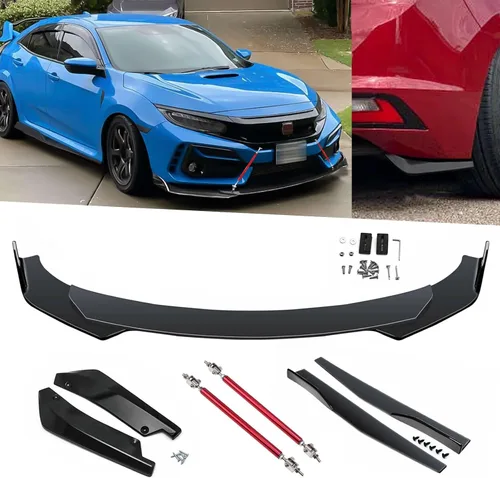 Vista 14 de X xotic tech - Juego de carrocería para coche con alerón para parachoques delantero, falda lateral divisora + difusor de labios para parachoques