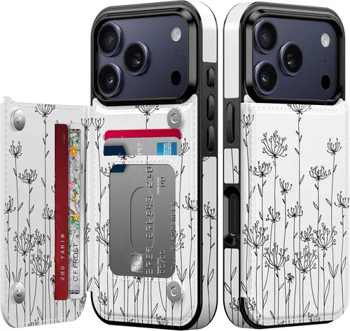 Vista 129 de FUNMIKO Funda tipo cartera para iPhone 13 con tarjetero, bloqueo RFID, protección de grado militar y obras de arte impresas con rayos UV, cierre