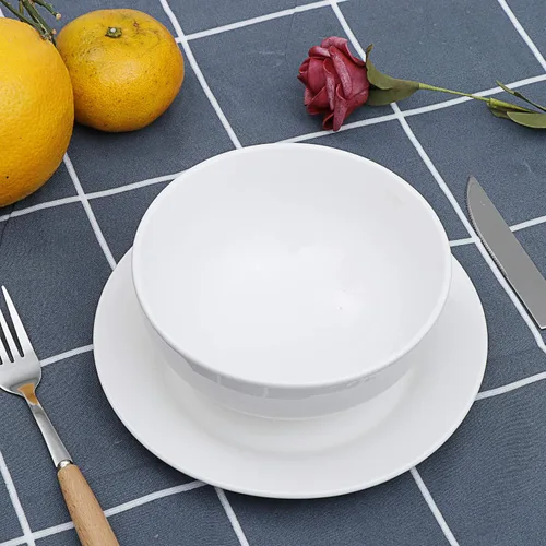 Vista 7 de Juego de vajilla de porcelana blanca, 18 piezas, platos y cuencos, juegos de platos con platos llanos, cuencos de ensalada para pasta y platos