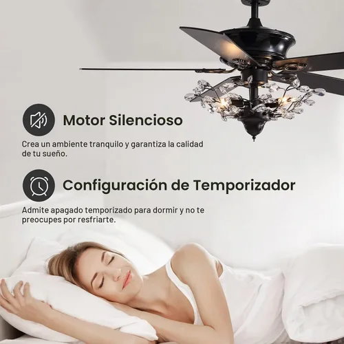 Vista 8 de Ventilador de techo moderno de cristal negro de 50 pulgadas