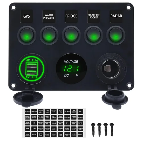 Vista 8 de KAOLALI Panel de interruptores de palanca de 5 bandas, panel de interruptores marinos automotrices, panel de interruptores impermeable de 12 V
