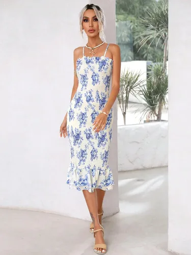Vista 6 de Floerns Vestido de tirantes sin mangas con estampado floral elegante y dobladillo con volantes para mujer