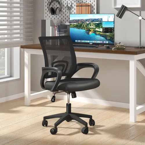 Vista 2 de OS MOTOR Silla de oficina en casa, silla de escritorio ergonómica de malla Negro
