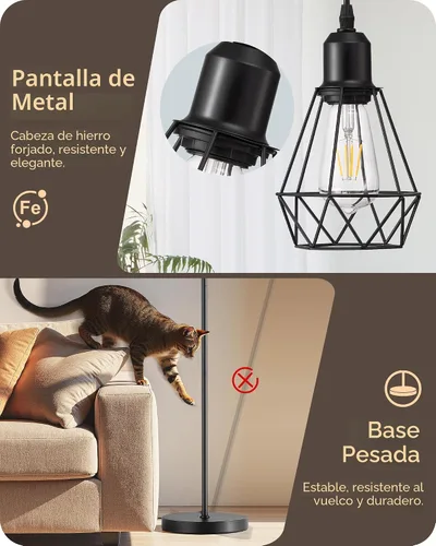 Vista 5 de EDISHINE Lámparas de Pie Estilo Granja de 70 Pulgadas para Sala de Estar, Lámparas Industriales Altas de Pie Regulables con 3 Bombillas LED Edison