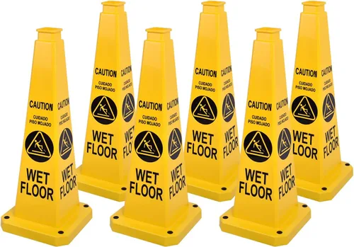Vista 25 de Conos de precaución de 26.5 pulgadas, letreros de seguridad visibles de 4 lados con base de goma pesada, advertencia para prevención de resbalones