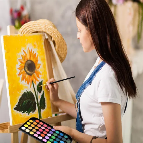 Vista 7 de GETHPEN Pintura de acuarela, juego de pintura de acuarela, juego de pintura de acuarela lavable de 48 colores con pincel, bolígrafo de agua