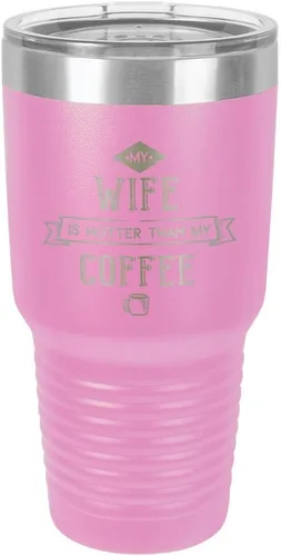 Vista 12 de Taza de viaje de acero inoxidable con popote y tapa superior deslizante My Wife Is Hot Than My Coffee Black de 30 onzas