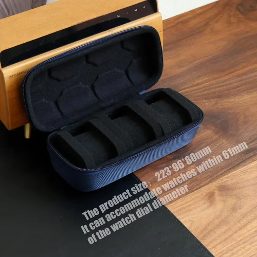 Vista 3 de Caja organizadora de relojes duros para hombres o mujeres, funda de viaje para 3 relojes, soporte portátil para relojes de pulsera y relojes