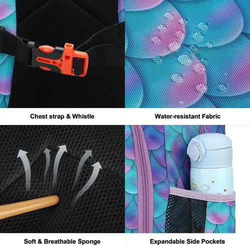 Vista 5 de DIPUG Mochila escolar para niños y niñas, con compartimento para lonchera, Mermaid Scales, Impreso