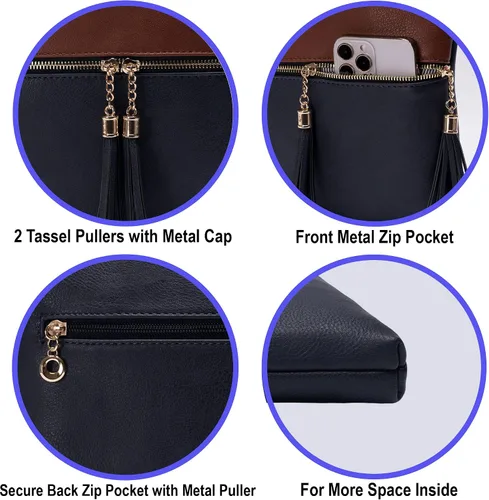 Vista 7 de Solene Bolso Cruzado Ligero para Mujer de Tamaño Mediano con Borla, Bolsos Cruzados de Tamaño Perfecto para Uso Diario, de Viaje