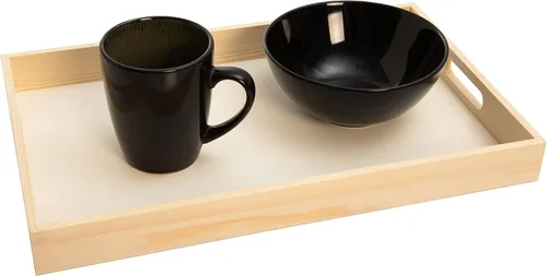 Vista 4 de Bandejas de madera anidadas para servir, bandejas rectangulares sin terminar con asas recortadas para manualidades, otomanos, servir y decoración