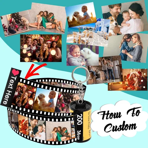 Vista 2 de Llavero personalizado con rollo de película para cámara con álbum de carrete de fotos colorido, regalos de fotos personalizados