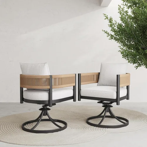 Vista 14 de Grand patio - Juego de 2 sillas de comedor para exterior, 2 piezas de sillas de comedor para patio, sillas fijas de patio de mimbre tejido en metal