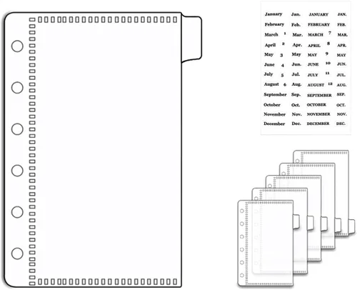 Vista 9 de NatSumeBasics Divisores de bolsillos para carpetas A5 sin cremallera, 6 sobres con pestañas para rellenar con efectivo, insertos transparentes