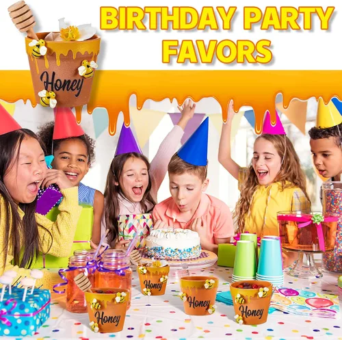 Vista 6 de Meekoo - Juego de 16 mini macetas de abeja con cubos de madera, tarros de miel para maceteros de cupcakes, chips de chocolate, temática de abeja