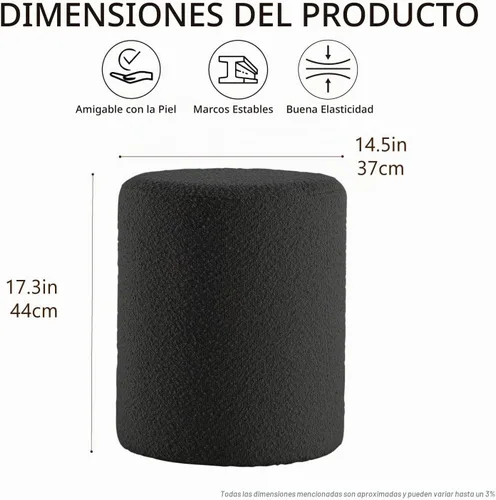 Vista 2 de Get Set Style Otomana Redonda Moderna con Asiento Acolchado Suave, Taburete de Tocador Multifuncional para Maquillaje, Reposapiés Tapizado Taburete