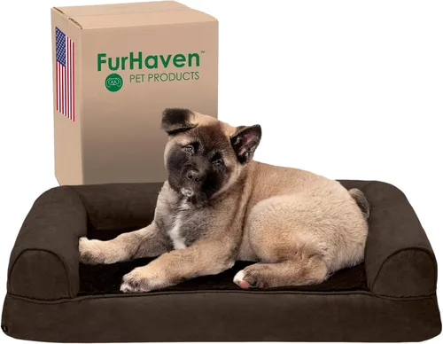 Vista 24 de Furhaven Cama para perro de espuma viscoelástica para perros medianos y pequeños con cojines extraíbles y funda lavable, para perros de hasta 35