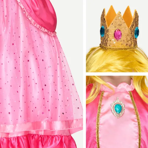 Vista 4 de Spooktacular Creations Vestido de princesa rosa de Halloween, vestido de princesa para niños, disfraz de corona de melocotón para cumpleaños de niñas