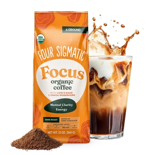 Vista 12 de Four Sigmatic Café Molido Orgánico para Preparación en Frío Tostado Oscuro, Molido Grueso con Melena de León y Chaga Café de Hongos