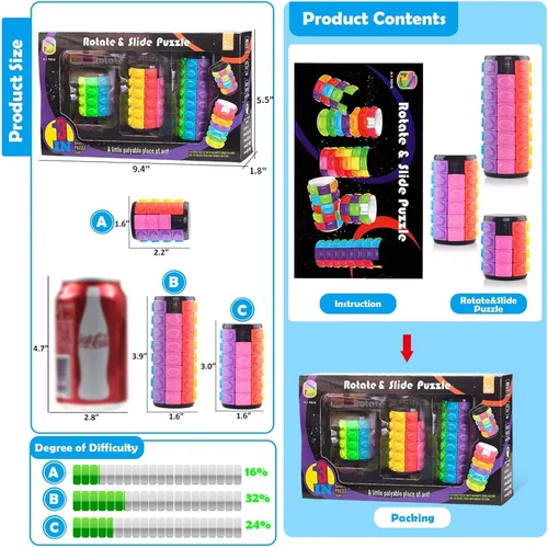 Vista 6 de R.Y.TOYS Juguete para ansiedad, rompecabezas de cubo mágico, rompecabezas de cerebro para adultos, juego de mano inquieto de lógica giratoria