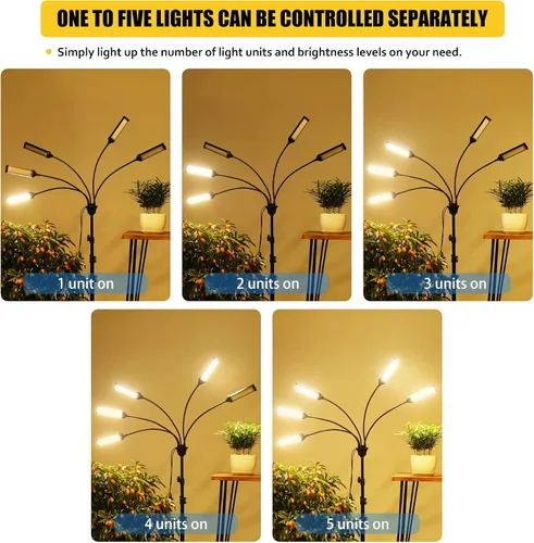 Vista 5 de Luces de cultivo para plantas de interior, luz LED de espectro completo Aukphie con soporte, temporizador de encendido/apagado automático