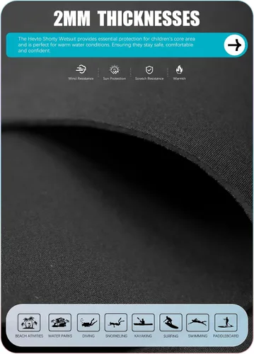 Vista 3 de Hevto Kids Shorty Wetsuit 2mm Neoprene Slim Fit for Boys Girls K02S-Cremallera Delantera-Azul
