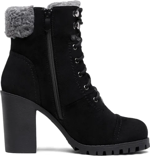 Vista 4 de DREAM PAIRS Botas con cordones para mujer, tacón alto grueso, botines