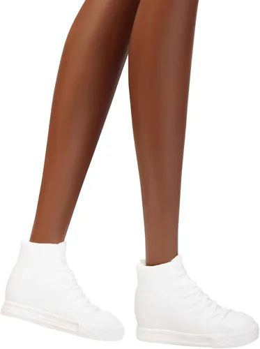 Vista 5 de Barbie Fashionistas - Muñeca alta, afro rubia con bocanadas laterales, mameluco de teñido anudado, tenis, pulsera amarilla, juguete para niños de 3