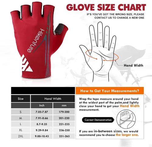 Vista 2 de Hikenture Guantes de ciclismo para hombre, guantes de bicicleta, guantes de ciclismo acolchados de 0.197in, guantes de bicicleta de medio dedo