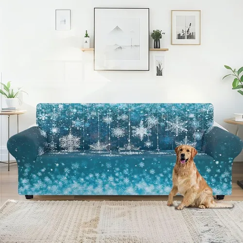 Vista 5 de Boatee Fundas de sofá de 1 pieza con diseño de copo de nieve azul, fundas elásticas para sofá, 1 cojín, protección de muebles, decoración para sala