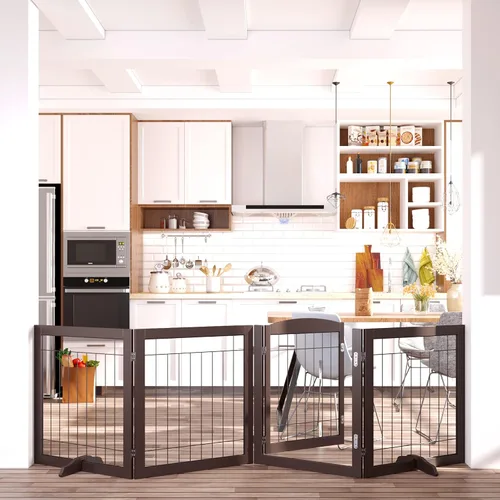 Vista 16 de Vantas Tall Dog Gate Indoor with Door, Freestanding, Foldable, 80" x 30" Pet Gate for Doorways, Stairs, Puppy Safety Fence, Extra Wide, Easy to