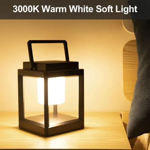 Vista 5 de Lámpara de mesa solar para exteriores, luz recargable inalámbrica para patio, linterna LED portátil con control táctil, 3 niveles de brillo, 4800
