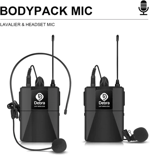 Vista 6 de Debra Audio Pro UHF Sistema de micrófono inalámbrico de 4 canales con micrófonos de mano, lavalier y diadema inalámbricos, receptor de metal, ideal