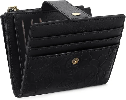 Vista 7 de SENDEFN Billeteras pequeñas para mujer, con bloqueo RFID, de cuero, plegable, para tarjetas de crédito, bolsillo con cremallera y ventana