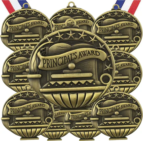 Vista 13 de Express Medals Pack of 10 (or More) Engraved Scholastic Honor Roll Award Medals with RWB Neck Ribbons