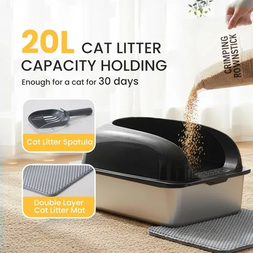 Vista 5 de Simple Deluxe Caja de arena XL para gatos de acero inoxidable con tapa, bandeja de arena de metal de alta cara para gatos grandes, a prueba