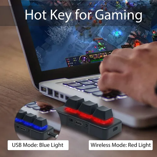 Vista 4 de Mini teclado mecánico inalámbrico USB tipo C Bluetooth de 3 teclas, 9 teclas, teclado macro gammable para juegos, control con una sola mano
