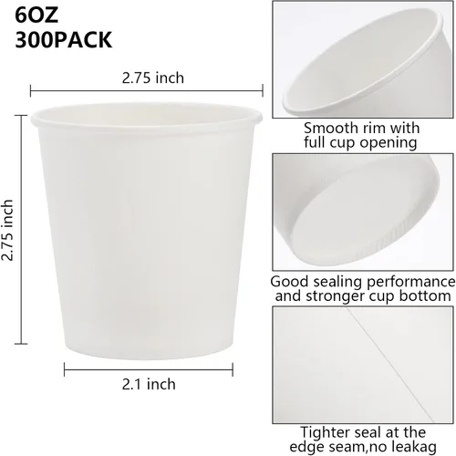 Vista 2 de Tebery Paquete de 300 tazas de café de papel blanco desechables de 6 onzas para agua, jugo, café o té
