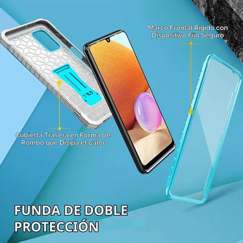 Vista 6 de FITO Funda para Samsung Galaxy A32 5G, doble capa a prueba de golpes resistente para teléfono Samsung A32 5G con protector de pantalla, soporte Azul