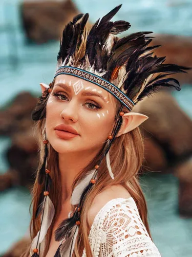 Vista 8 de Aukmla Diadema de plumas indias, tocado, tocado para rave para mujer