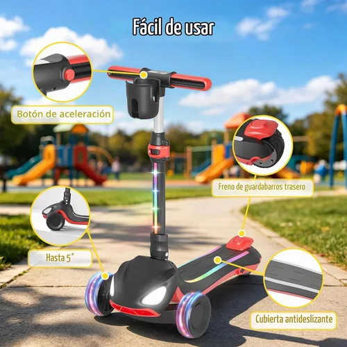 Vista 7 de SIMATE Electric Scooter for Kids Ages 3+, 3 Wheel Balance Scooter, 3 Adjustable Heights, Foldable & LED Display & Thumb Throttle, Long
