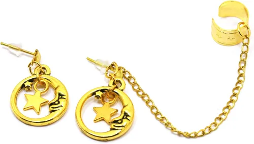 Vista 2 de Gold moon ear cuff Handmade celestial stars earrings fake cartilage cuffs half moon dangling ear wrap crescent boho Valentines jewellery gift