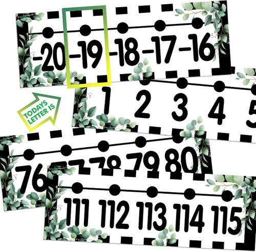 Vista 12 de YIXAXKAO 29 piezas de líneas numéricas para pared de aula, 20 a 120 líneas numéricas, borde de tablón de anuncios, color blanco y negro, decoración