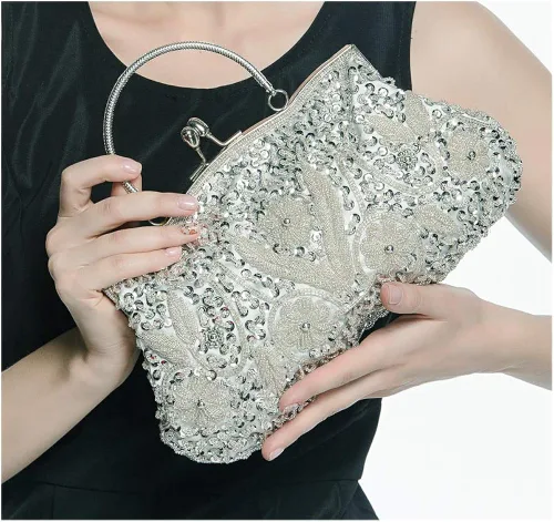 Vista 3 de TOTZY Bolsos de noche de lentejuelas rebordeadas 1920s bolso de embrague de boda fiesta noche monedero