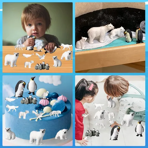 Vista 5 de EOIVSH 12 figuras de juguete de animales polares de plástico, figuras realistas de animales árticos para niños, juego de juguetes educativos