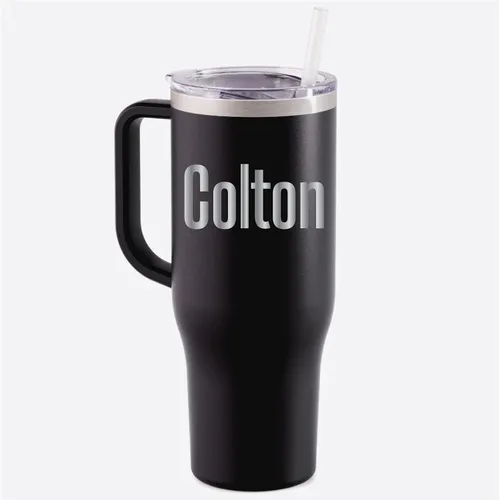 Vista 4 de Personalized Tumbler with Handle, Travel Mug, 40oz Stainless Steel Tumbler, Teacher Travel Mug with Straw, Charger Tumbler (Berry Ombre Glitter)