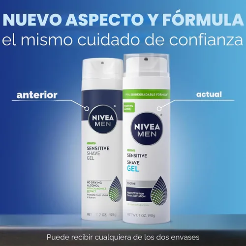 Vista 2 de NIVEA MEN Gel de afeitado sensible con vitamina E, extractos calmantes de manzanilla y hamamelis, paquete de 3 latas de 7 onzas