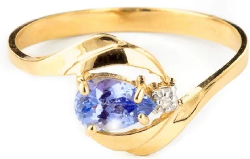 Vista 3 de Galaxy Gold GG Anillo de oro amarillo macizo de 14k con diamante natural y tanzanita en forma de pera