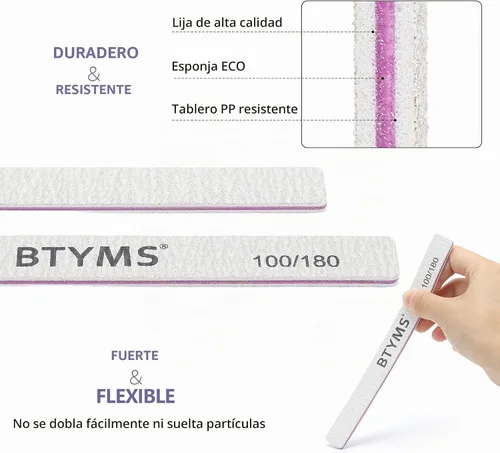 Vista 4 de BTYMS 30 unidades de limas de uñas de grano 100/180 y pulidoras profesionales de doble cara, herramienta de manicura para uñas acrílicas