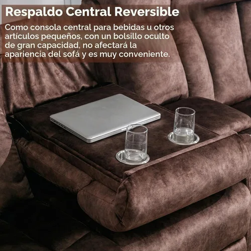 Vista 6 de GUEAPY Sofá reclinable con calor y masaje, sofá reclinable con mesa abatible, sofá reclinable de 3 plazas para sala de estar, asientos de cine